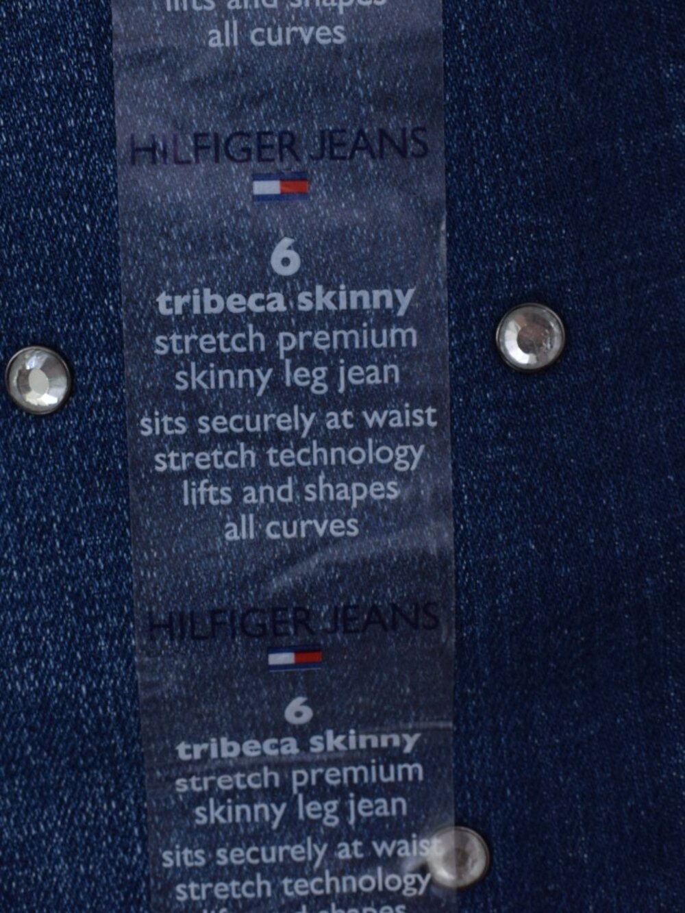 NWT Tommy Hilfiger Tribecca Skinny Jeans Sz 6 Stretch Rhinestone Bling Denim Y2K - Picture 11 of 11